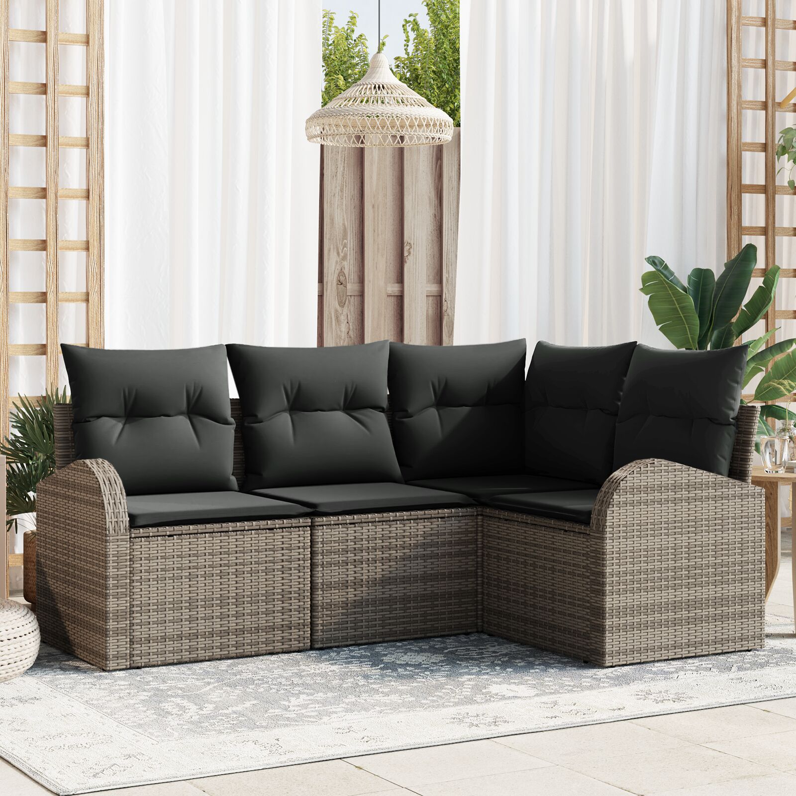 4-teiliges Garten Sofa Set mit Kissen Grau Poly Rattan 4-teiliges Garten Sofa Set mit Kissen Grau Poly Rattan