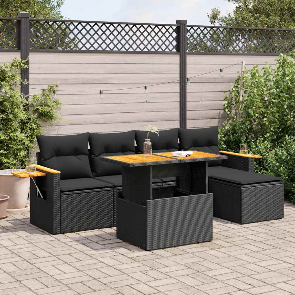 7-tlg. Garten-Sofagarnitur mit Kissen Schwarz Poly Rattan 7-tlg. Garten-Sofagarnitur mit Kissen Schwarz Poly Rattan