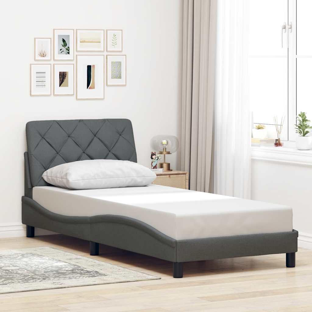 Bettgestell ohne Matratze Dunkelgrau 90x200 cm Stoff