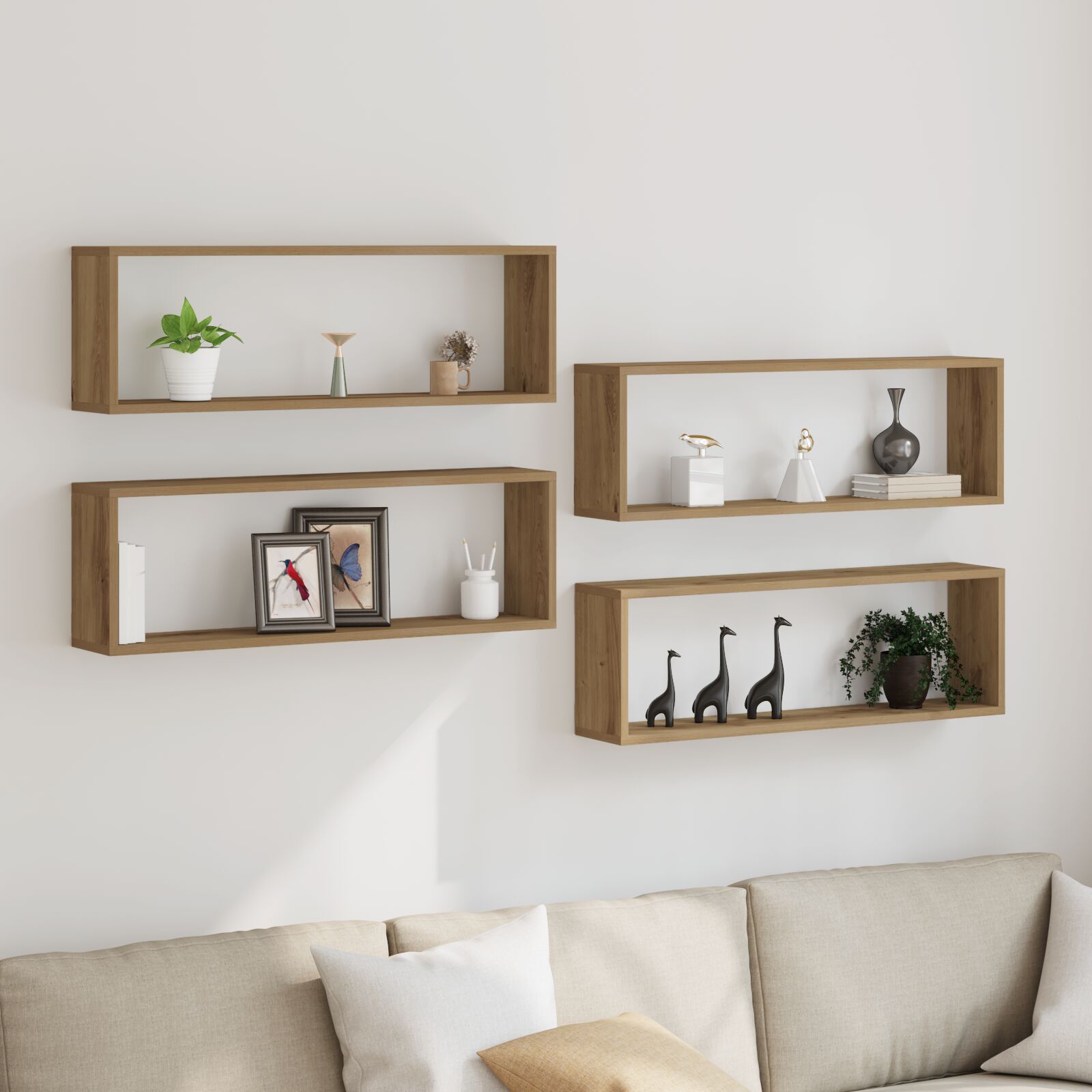 vidaXL 4er Set Wandregale Artisan Eiche 80x15x26 cm Holzwerkstoff