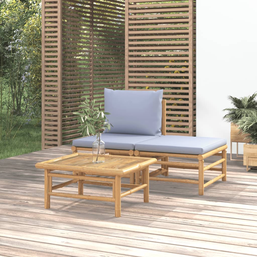 3-tlg. Garten-Lounge-Set mit Hellgrauen Kissen Bambus 3-tlg. Garten-Lounge-Set mit Hellgrauen Kissen Bambus