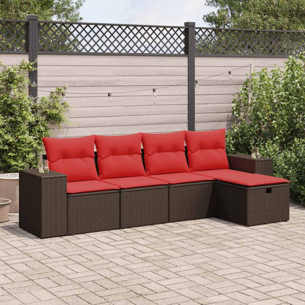 5-tlg. Garten-Sofagarnitur mit Kissen Braun Poly Rattan 5-tlg. Garten-Sofagarnitur mit Kissen Braun Poly Rattan