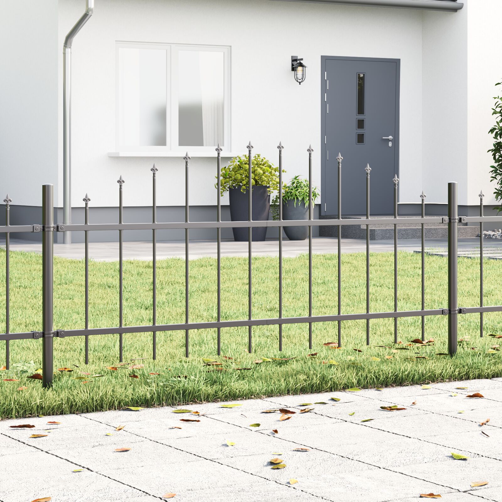 vidaXL Gartenzaun mit Bogenoberteil grau 6,8x0,75 m aus Stahl