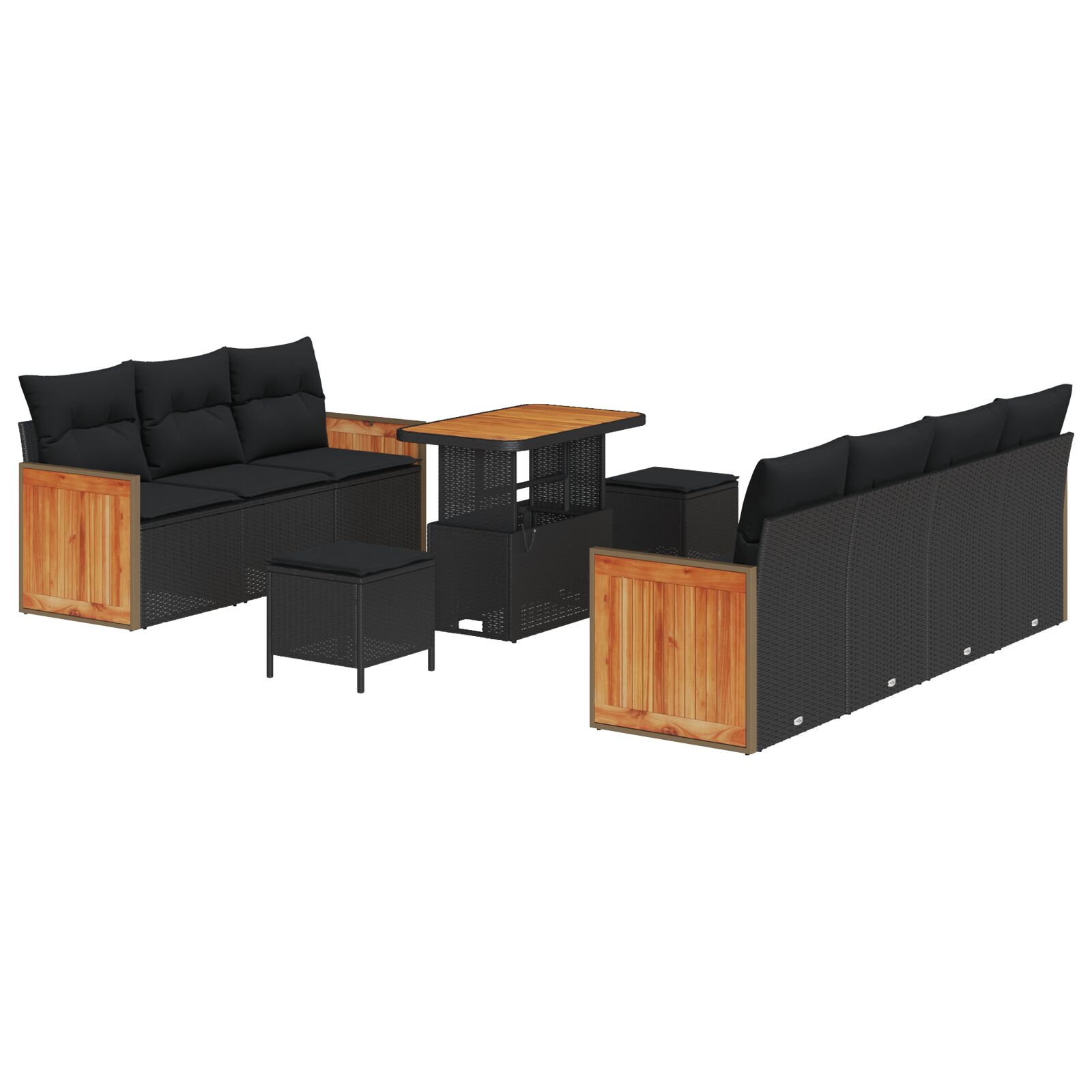 10-teiliges Garten Sofa Set mit Kissen Schwarz Poly Rattan Akazie, 3-teiliges Garten Essenset mit Kissen Schwarz Poly Rattan Akazie 10-teiliges Garten Sofa Set mit Kissen Schwarz Poly Rattan Akazie, 3-teiliges Garten Essenset mit Kissen Schwarz Poly Rattan Akazie