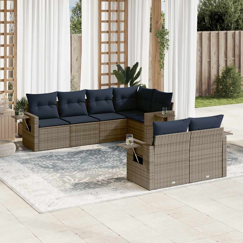 7-teiliges Gartensofa-Set mit Kissen, grau, Polyrattan 7-teiliges Gartensofa-Set mit Kissen, grau, Polyrattan