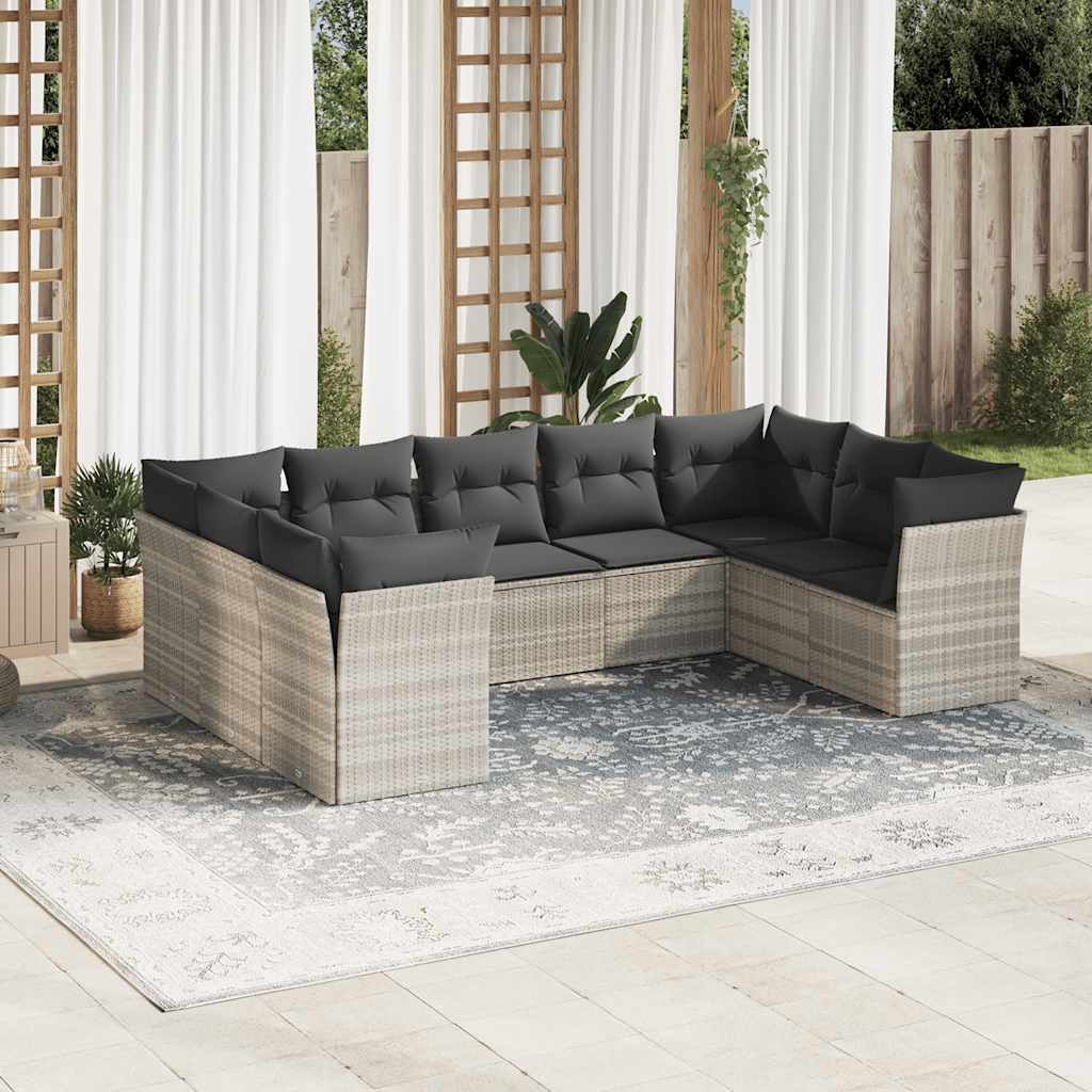 9-tlg. Garten-Sofagarnitur mit Kissen Hellgrau Poly Rattan 9-tlg. Garten-Sofagarnitur mit Kissen Hellgrau Poly Rattan