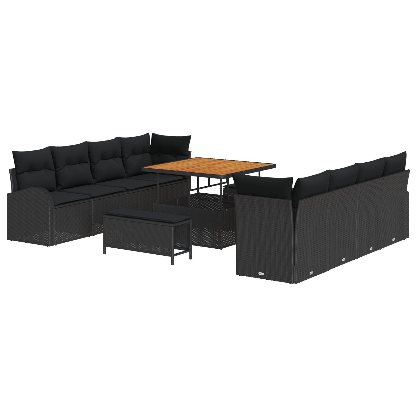 11-teiliges Garten-Sofa-Set mit Kissen Schwarz Poly-Rattan Akazie, 2-Sitzer Garten-Sofa mit Stauraum & Kissen Schwarz Poly-Rattan, 3-teiliges Garten-Dining-Set mit Kissen Schwarz Poly-Rattan Akazie