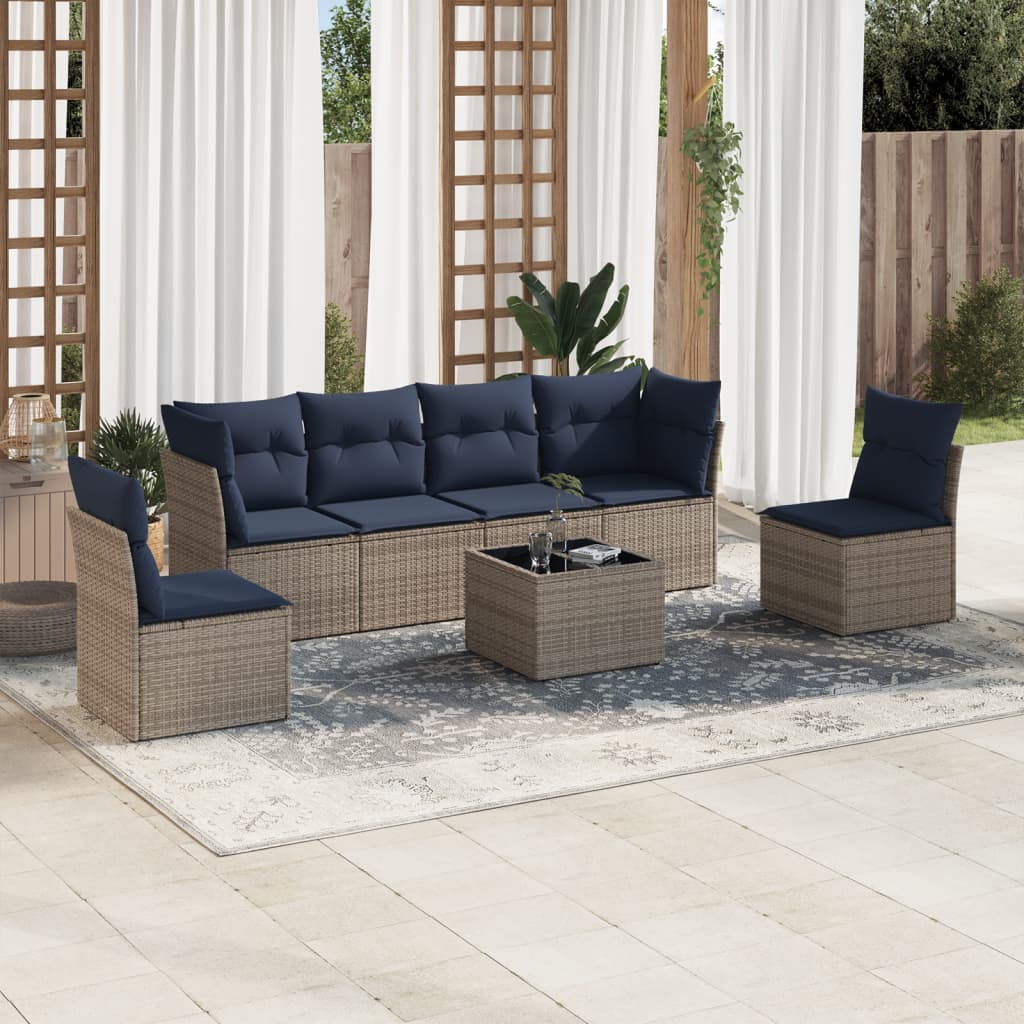 7-tlg. Garten-Sofagarnitur mit Kissen Grau Poly Rattan 7-tlg. Garten-Sofagarnitur mit Kissen Grau Poly Rattan