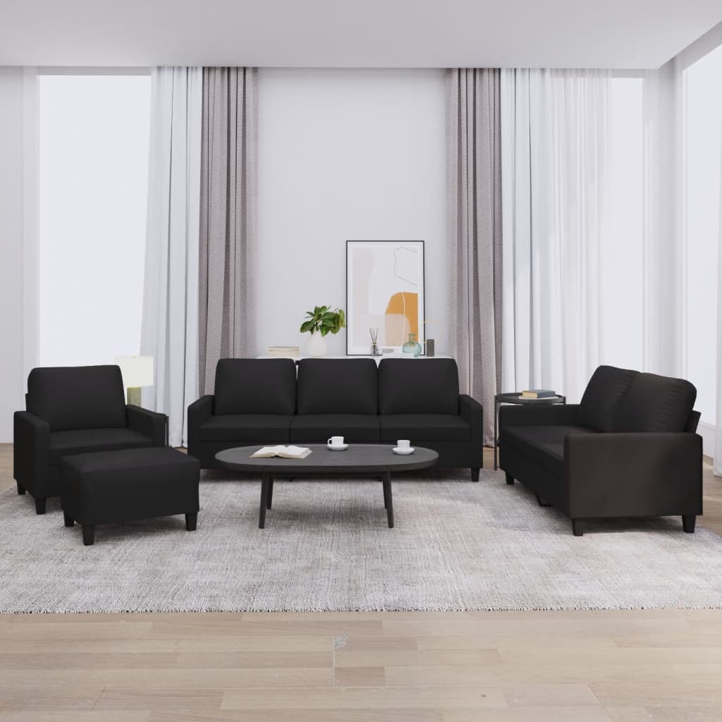 4-tlg. Sofagarnitur mit Kissen Schwarz Kunstleder 4-tlg. Sofagarnitur mit Kissen Schwarz Kunstleder