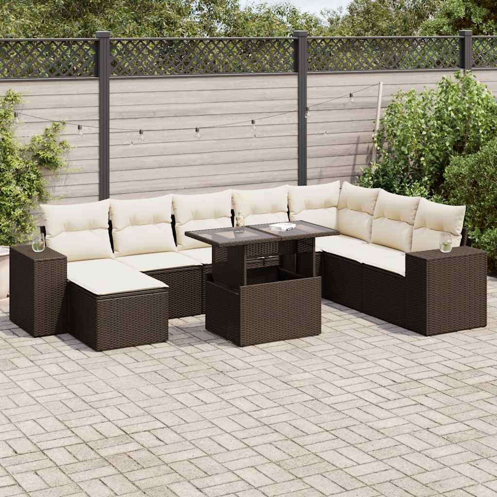 9-tlg. Garten-Sofagarnitur mit Kissen Braun Poly Rattan 9-tlg. Garten-Sofagarnitur mit Kissen Braun Poly Rattan