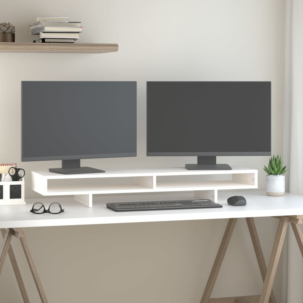Monitorständer Weiß 100x27x14 cm Massivholz Kiefer Monitorständer Weiß 100x27x14 cm Massivholz Kiefer