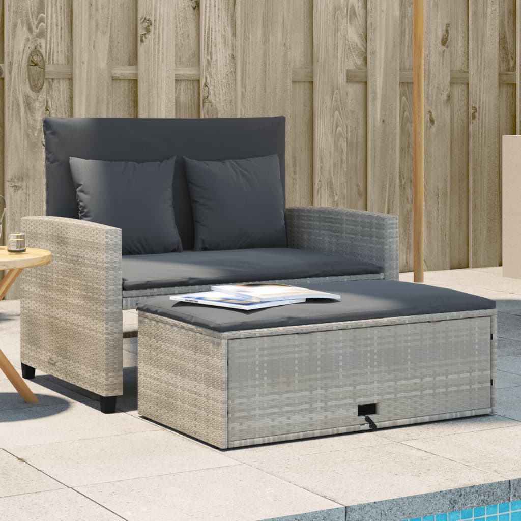 Gartensofa mit Kissen 2-Sitzer Hellgrau Poly Rattan Gartensofa mit Kissen 2-Sitzer Hellgrau Poly Rattan