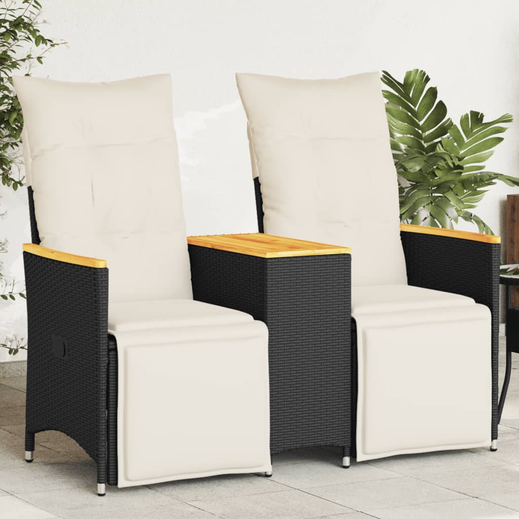 Gartensofa 2-Sitzer Verstellbar mit Tisch Schwarz Poly Rattan Gartensofa 2-Sitzer Verstellbar mit Tisch Schwarz Poly Rattan