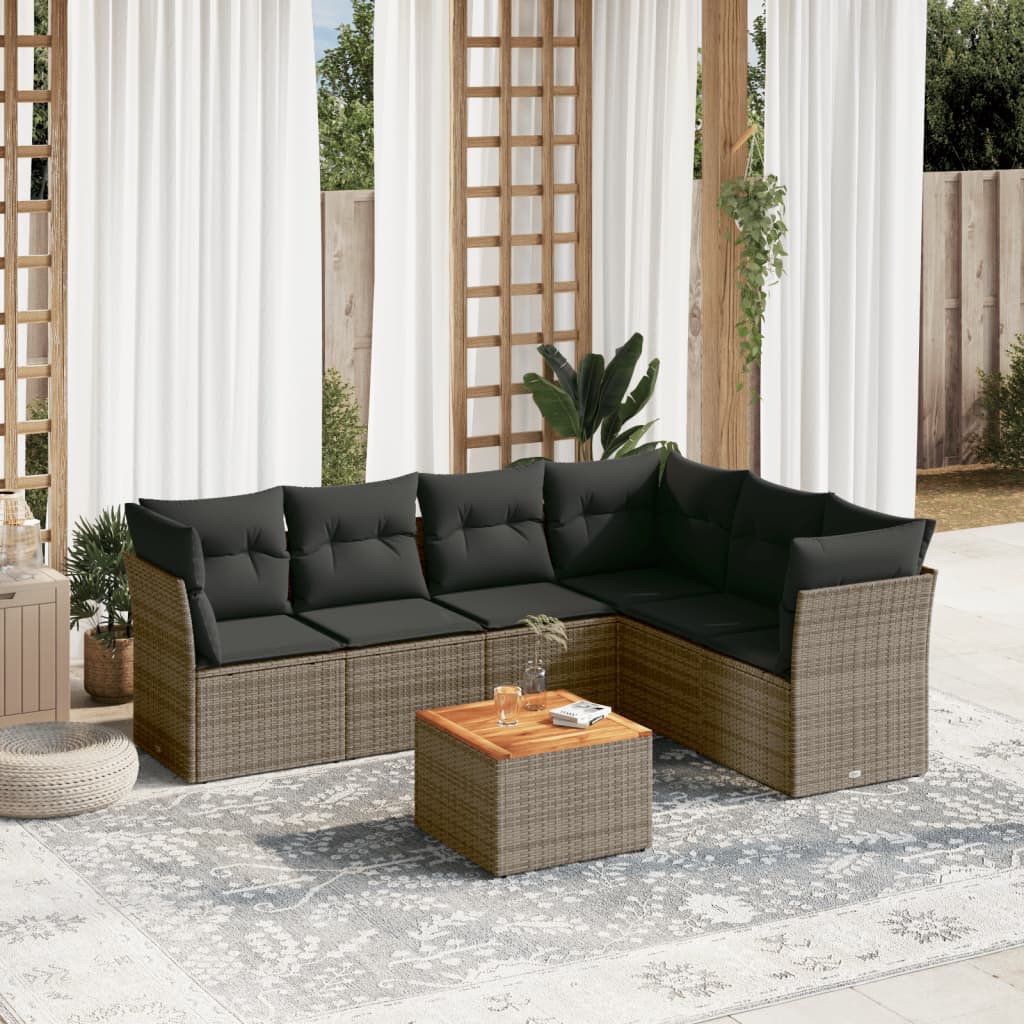 7-tlg. Garten-Sofagarnitur mit Kissen Grau Poly Rattan 7-tlg. Garten-Sofagarnitur mit Kissen Grau Poly Rattan