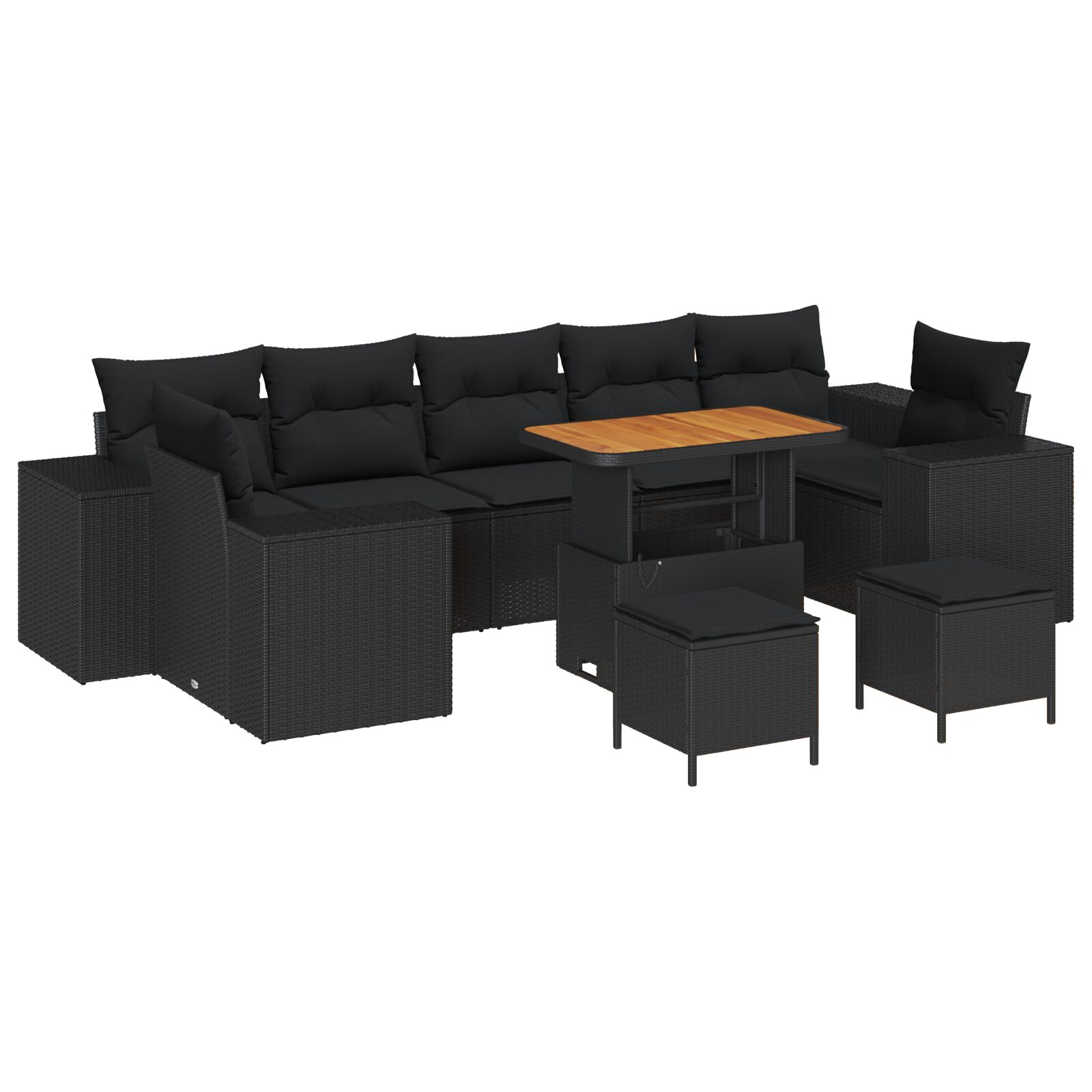 10-teiliges Garten Sofa Set mit Kissen Schwarz Poly Rattan Akazie, 3-teiliges Garten Ess-Set mit Kissen Schwarz Poly Rattan Akazie 10-teiliges Garten Sofa Set mit Kissen Schwarz Poly Rattan Akazie, 3-teiliges Garten Ess-Set mit Kissen Schwarz Poly Rattan Akazie