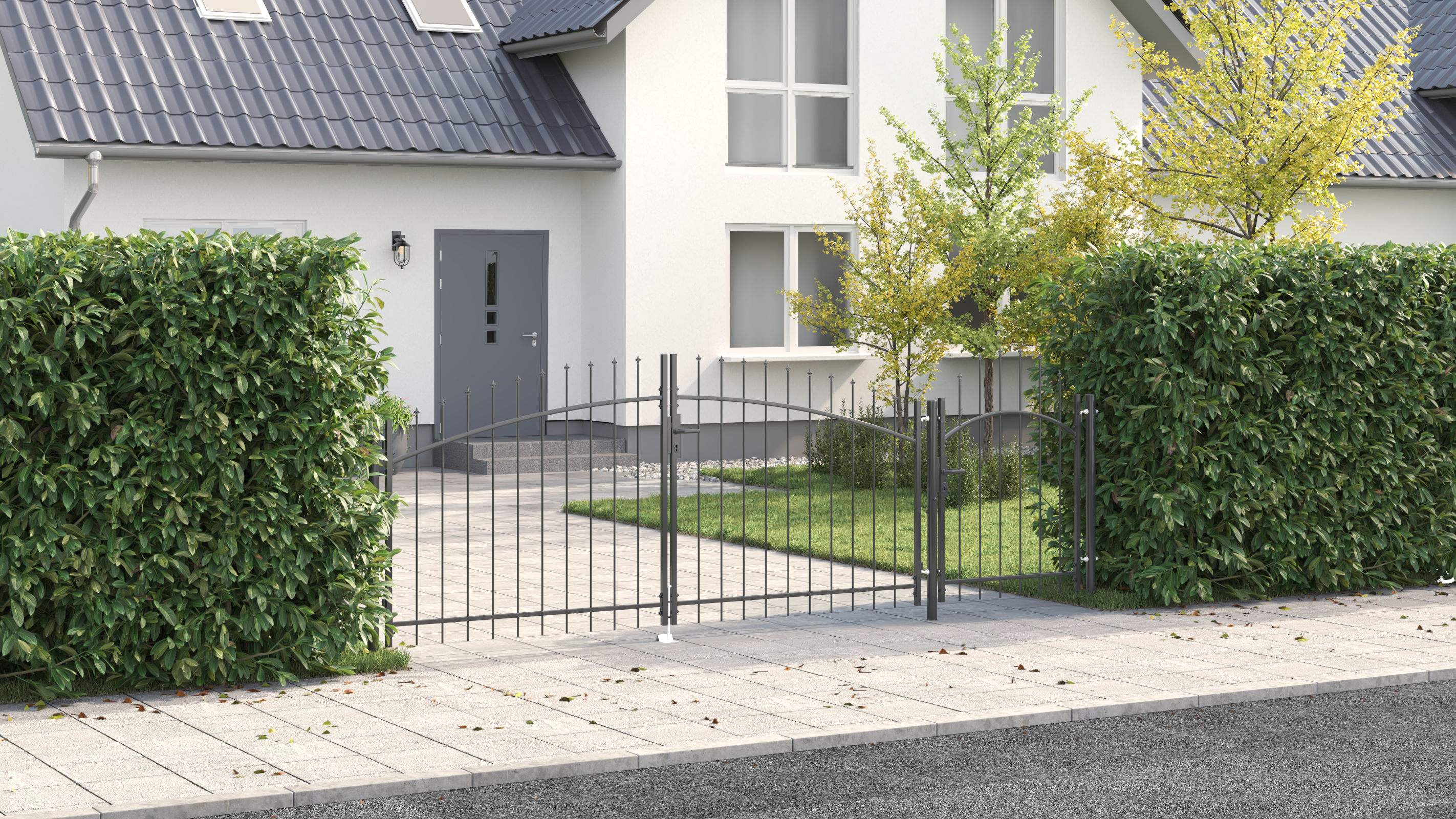 Gartentor mit Spear-Spitze Schwarz 100x400 cm Stahl