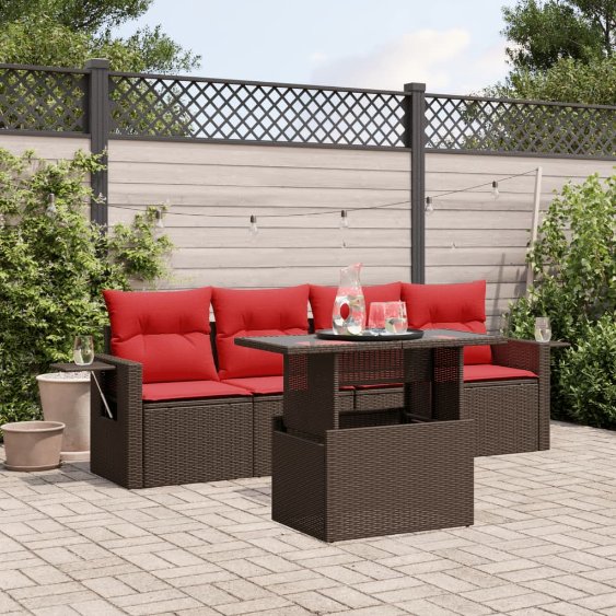 5-teiliges Gartensofa-Set mit Kissen, braun, Polyrattan 5-teiliges Gartensofa-Set mit Kissen, braun, Polyrattan