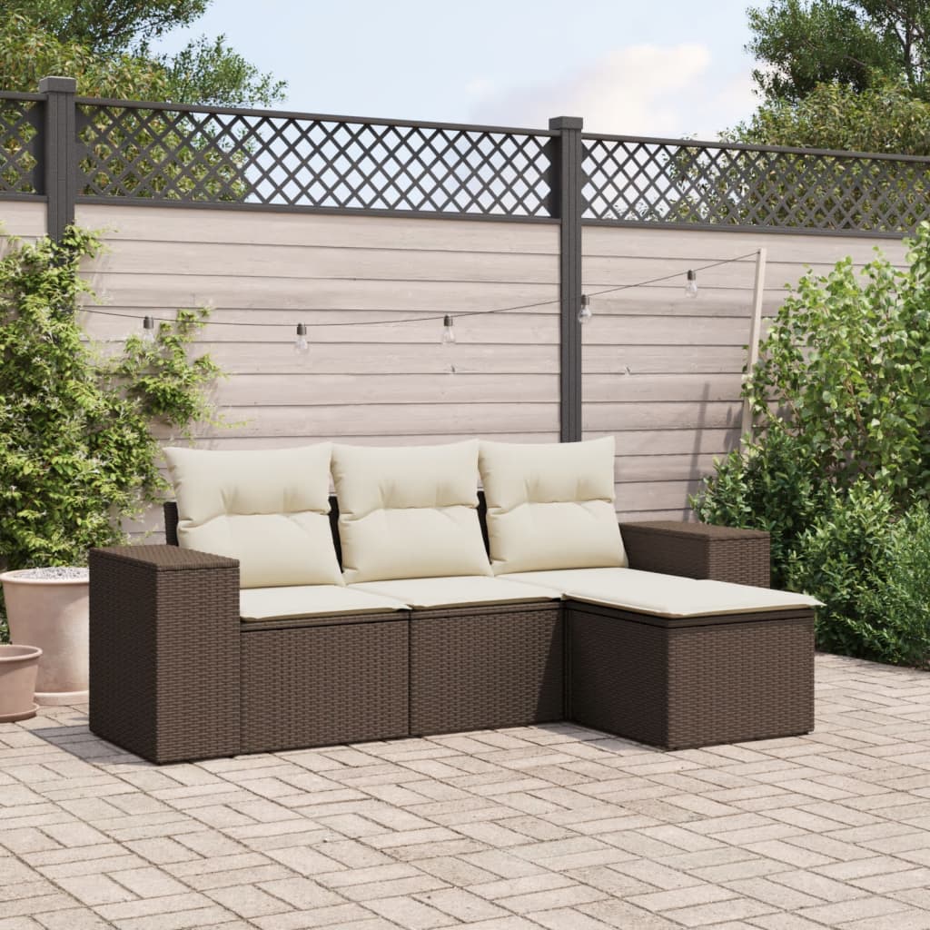 4-tlg. Garten-Sofagarnitur mit Kissen Braun Poly Rattan 4-tlg. Garten-Sofagarnitur mit Kissen Braun Poly Rattan