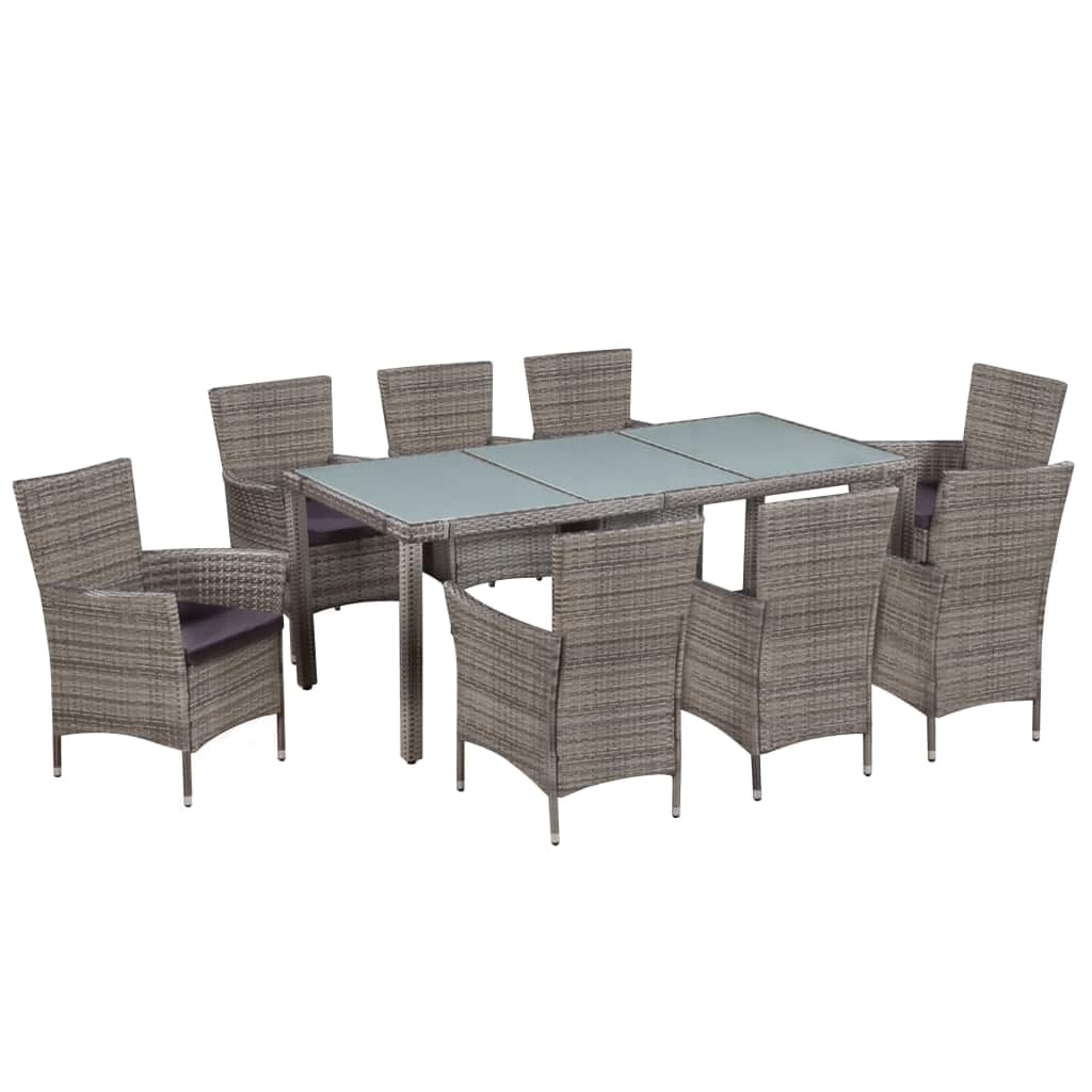 9-tlg. Garten-Essgruppe mit Auflagen Poly Rattan Grau 9-tlg. Garten-Essgruppe mit Auflagen Poly Rattan Grau