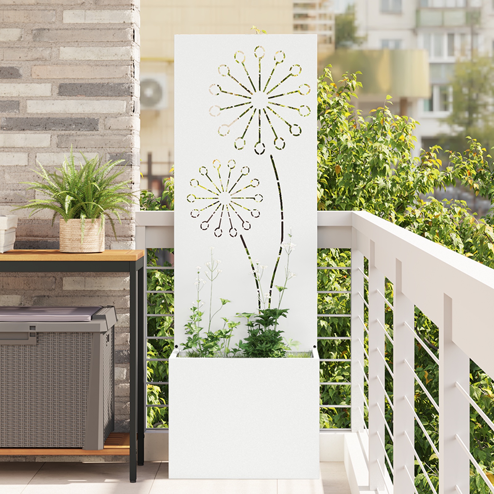 Blumentopf mit dekorativem Paneel Weiß 50 x 140 cm