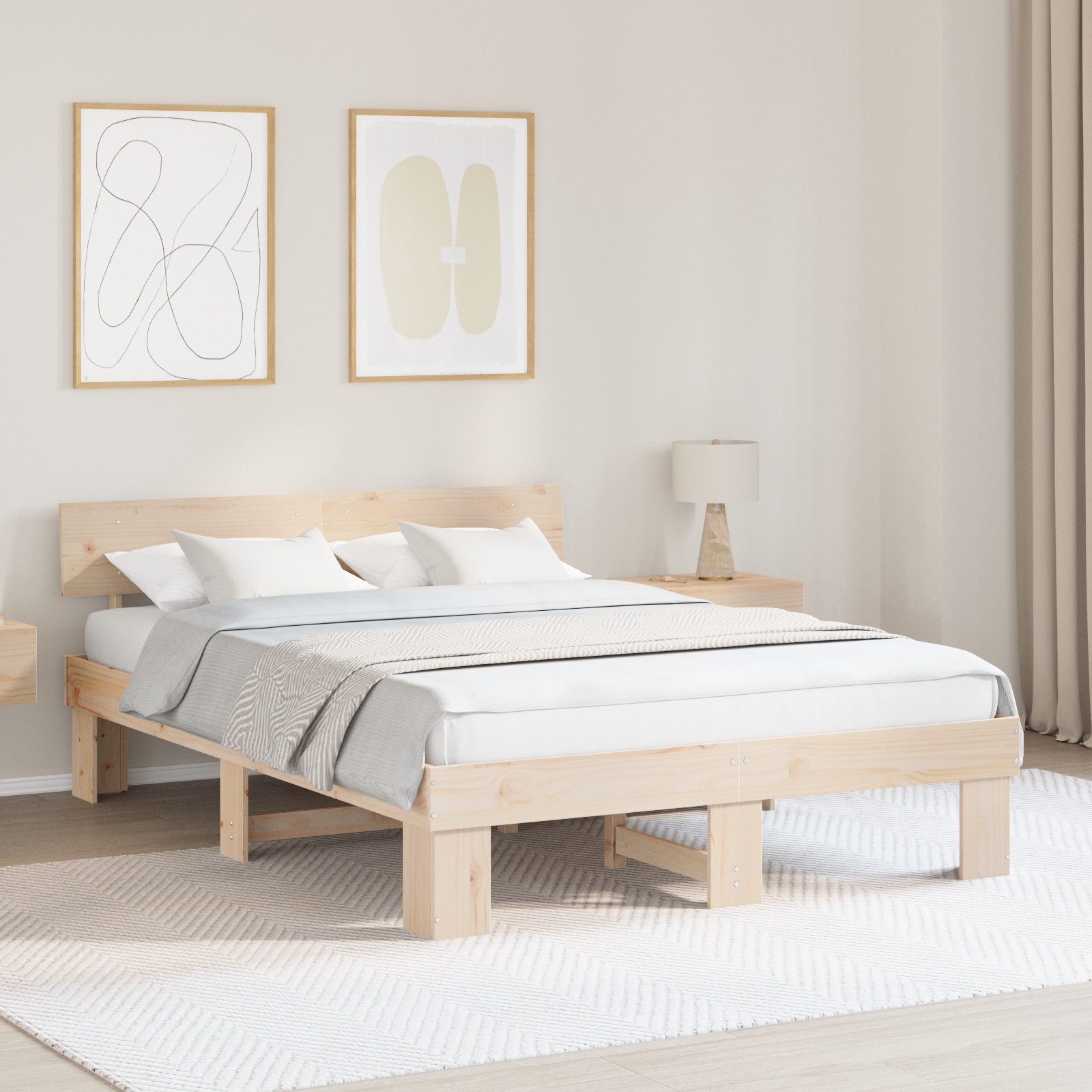 Bettgestell mit Kopfteil Braun 150 x 200 cm Massivkiefer