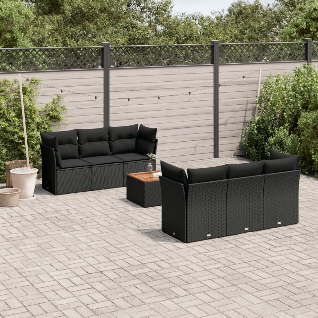 7-tlg. Garten-Sofagarnitur mit Kissen Schwarz Poly Rattan 7-tlg. Garten-Sofagarnitur mit Kissen Schwarz Poly Rattan