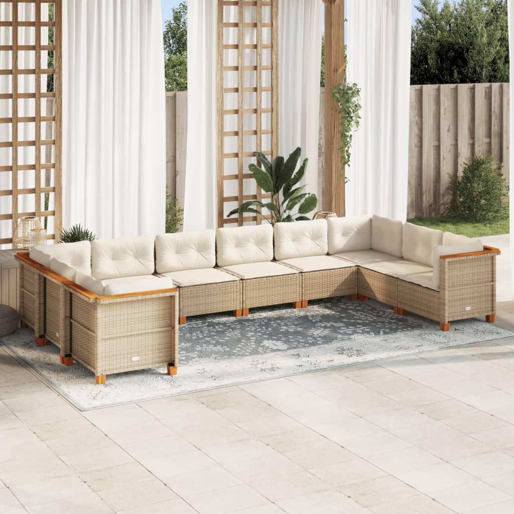10-tlg. Garten-Sofagarnitur mit Kissen Beige Poly Rattan 10-tlg. Garten-Sofagarnitur mit Kissen Beige Poly Rattan