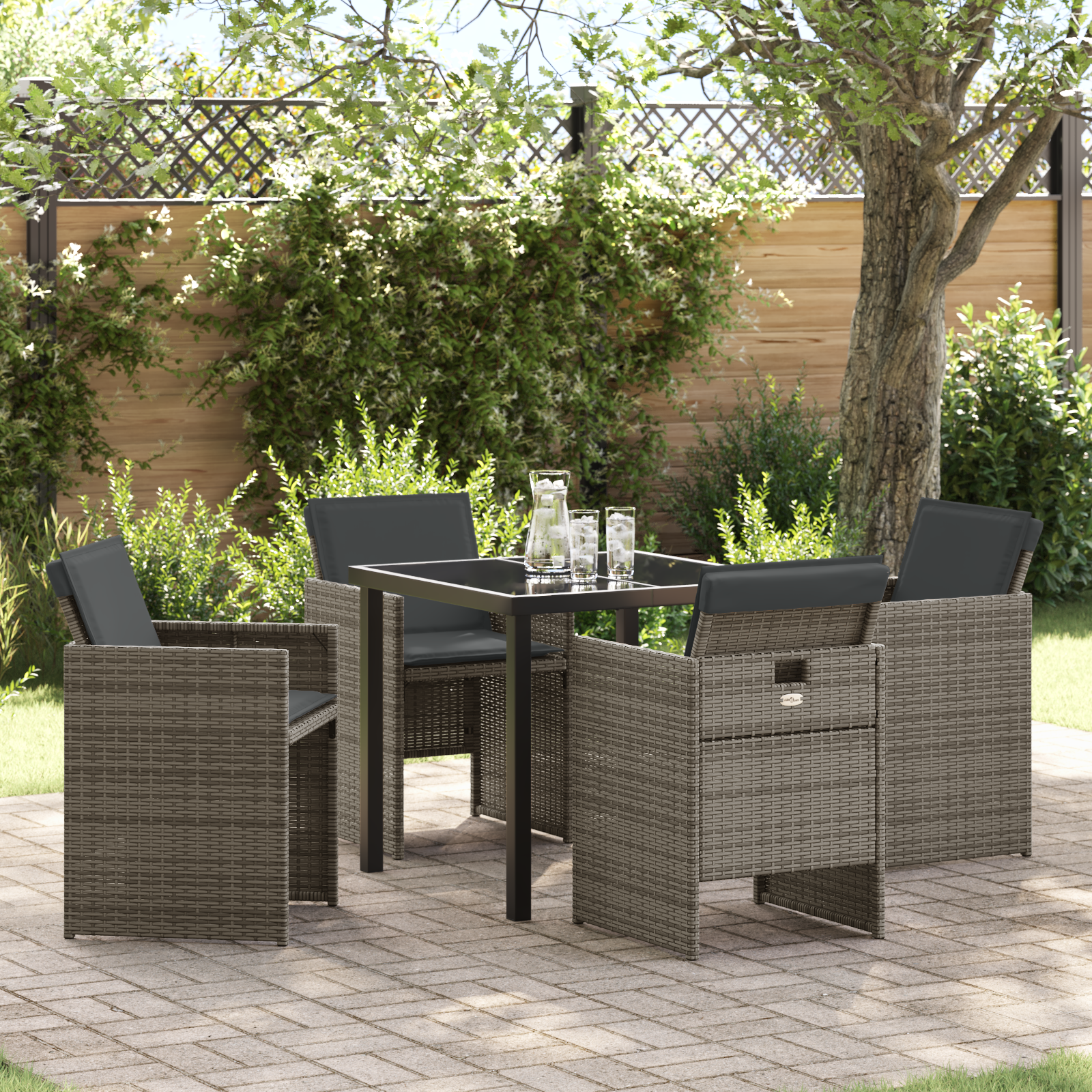 5-teiliges Garten-Esszimmer Set mit Kissen Grau Poly Rattan 5-teiliges Garten-Esszimmer Set mit Kissen Grau Poly Rattan