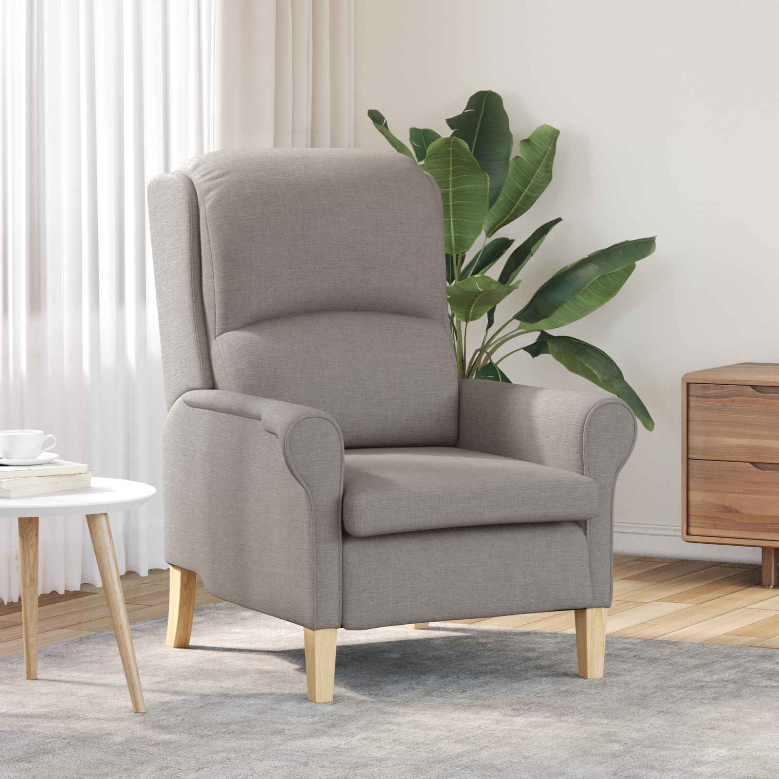 Moderner Sessel Taupe Polyesterstoff mit Holzbeinen Mittel