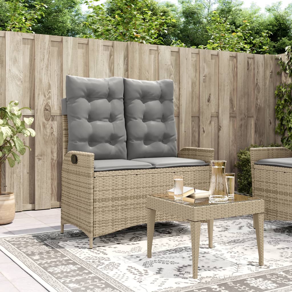 Gartenbank Verstellbar mit Kissen Beige Poly Rattan Gartenbank Verstellbar mit Kissen Beige Poly Rattan