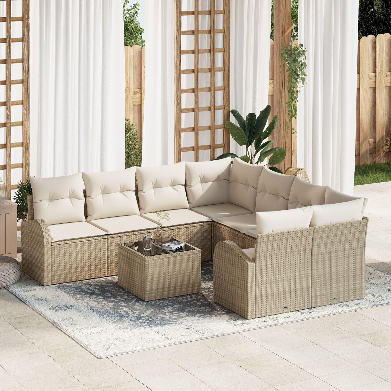 9-teiliges Garten Sofa Set mit Kissen Beige Poly Rattan 9-teiliges Garten Sofa Set mit Kissen Beige Poly Rattan