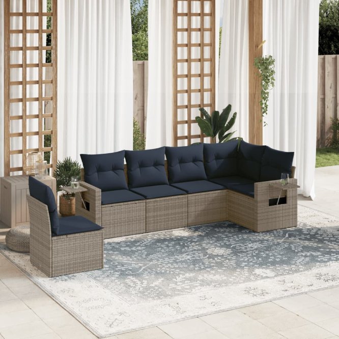 6-teiliges Gartensofa-Set mit Kissen, grau, Polyrattan 6-teiliges Gartensofa-Set mit Kissen, grau, Polyrattan