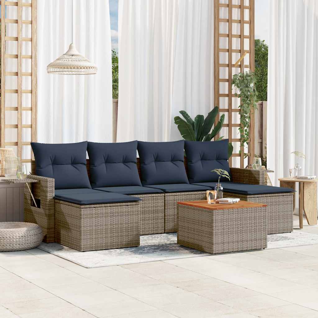 7-teiliges Gartensofa-Set mit Kissen, grau, Polyrattan 7-teiliges Gartensofa-Set mit Kissen, grau, Polyrattan