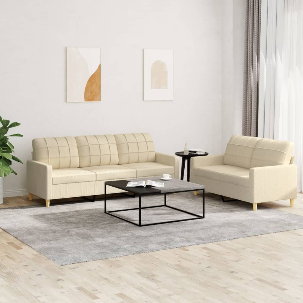 2-tlg. Sofagarnitur mit Kissen Creme Stoff 2-tlg. Sofagarnitur mit Kissen Creme Stoff