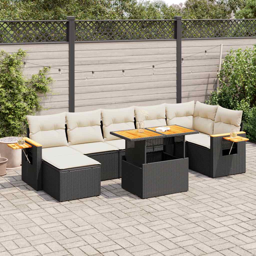 8-tlg. Garten-Sofagarnitur mit Kissen Schwarz Poly Rattan 8-tlg. Garten-Sofagarnitur mit Kissen Schwarz Poly Rattan
