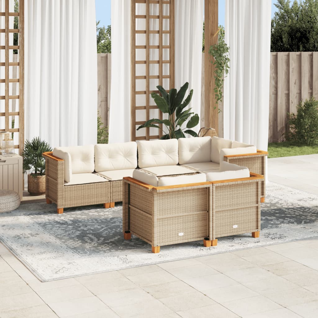 7-tlg. Garten-Sofagarnitur mit Kissen Beige Poly Rattan 7-tlg. Garten-Sofagarnitur mit Kissen Beige Poly Rattan