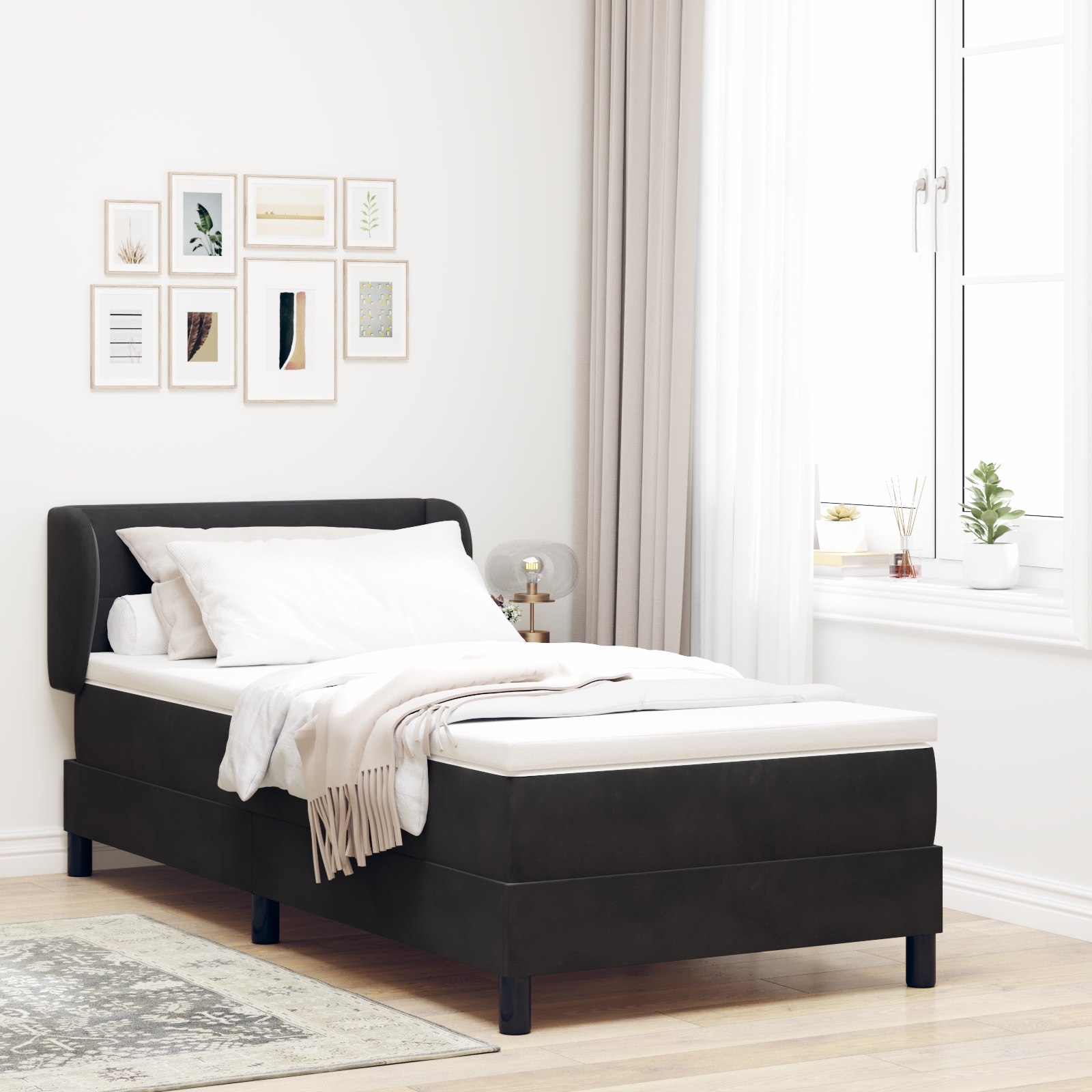 Boxspringbett mit Matratze Schwarz 90x190 cm Samt