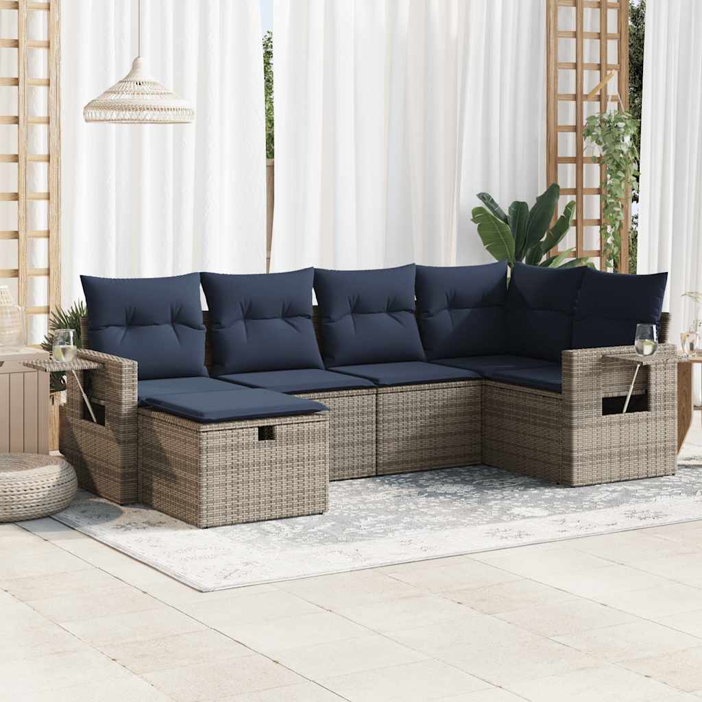 6-tlg. Garten-Sofagarnitur mit Kissen Grau Poly Rattan 6-tlg. Garten-Sofagarnitur mit Kissen Grau Poly Rattan