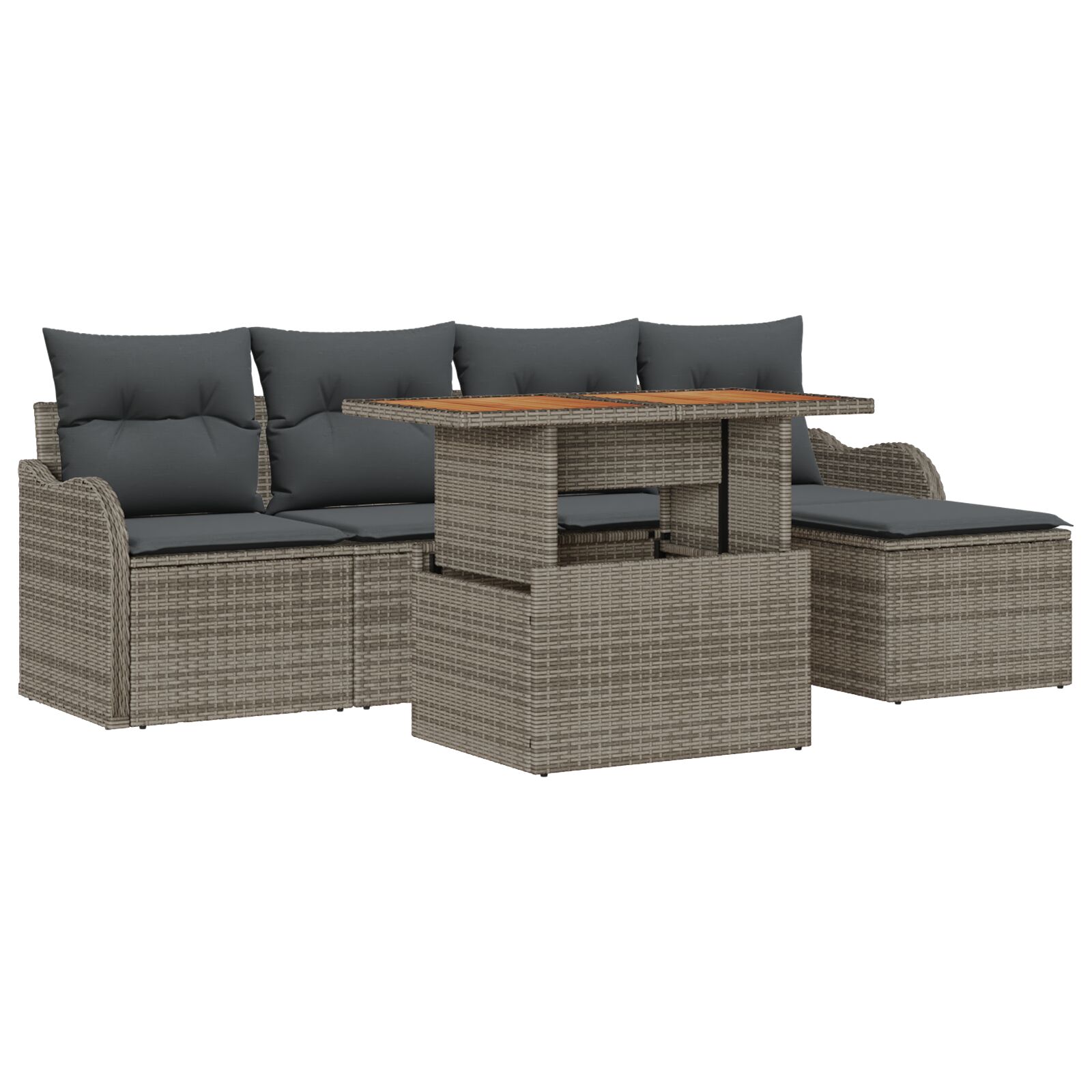 6-teiliges Garten-Sofa-Set mit Kissen Graues Poly-Rattan, 2-Sitzer Garten-Sofa mit Stauraum & Kissen Graues Poly-Rattan 6-teiliges Garten-Sofa-Set mit Kissen Graues Poly-Rattan, 2-Sitzer Garten-Sofa mit Stauraum & Kissen Graues Poly-Rattan