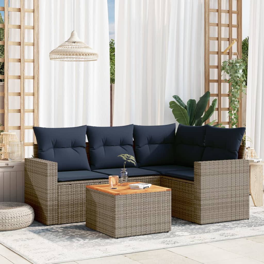 5-tlg. Garten-Sofagarnitur mit Kissen Grau Poly Rattan 5-tlg. Garten-Sofagarnitur mit Kissen Grau Poly Rattan