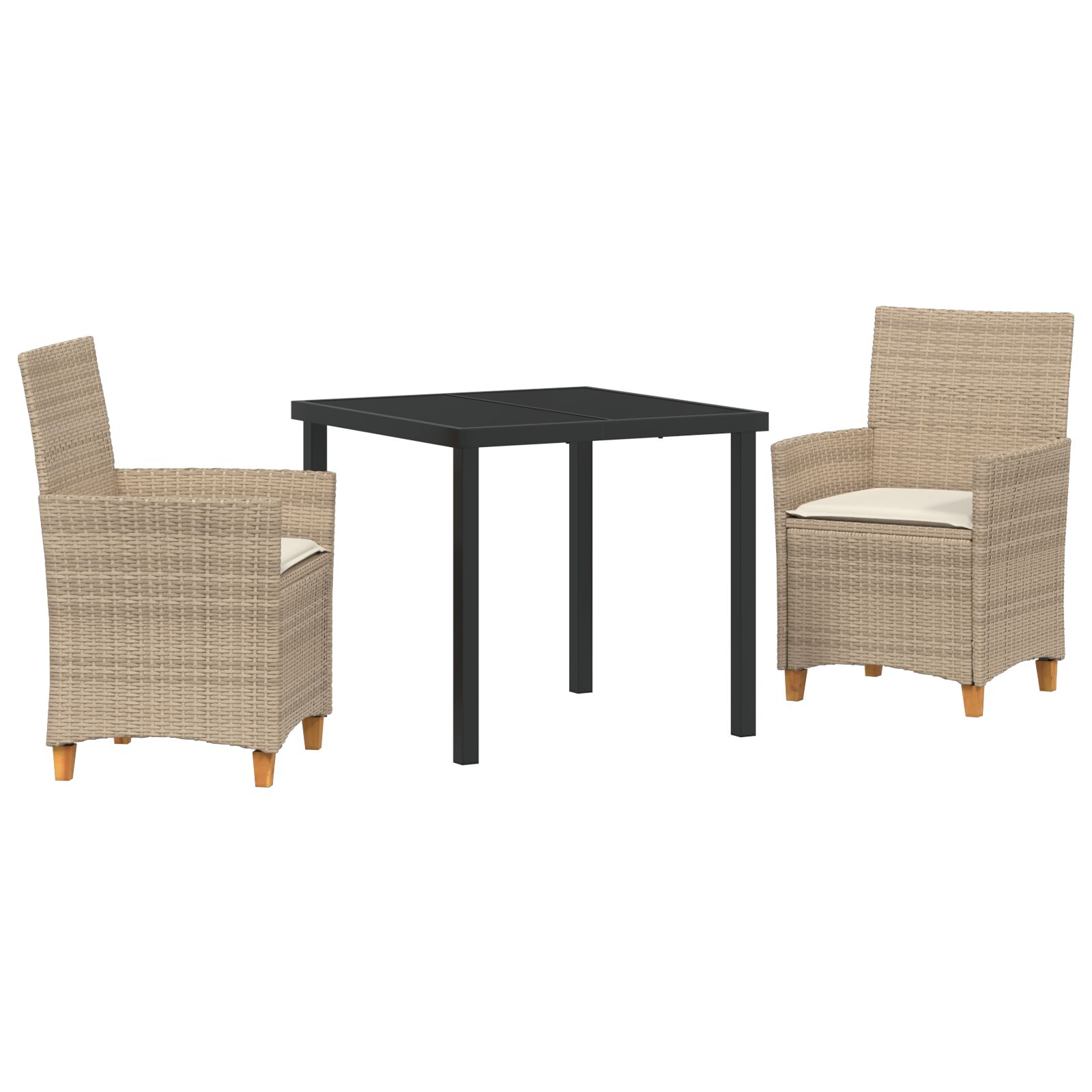 3-teiliges Garten-Ess-Set mit Kissen Beige Poly-Rattan 3-teiliges Garten-Ess-Set mit Kissen Beige Poly-Rattan