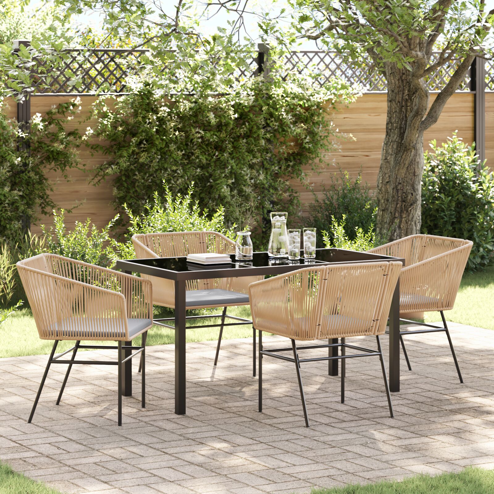 Set aus 3 Braun und Hellgrau PE-Rattan Sitzgröße: 49 x 47,5 cm