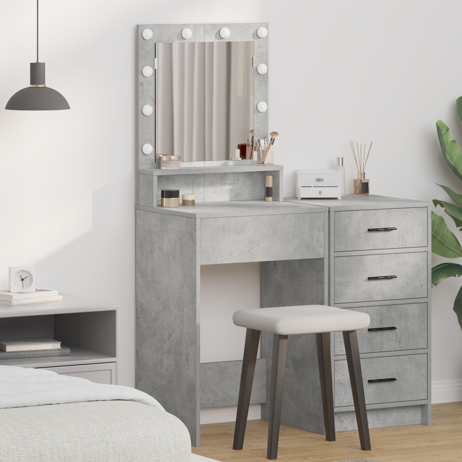 vidaXL Schminktisch mit LED-Lichtern in Beton Grau 50x41x135 cm