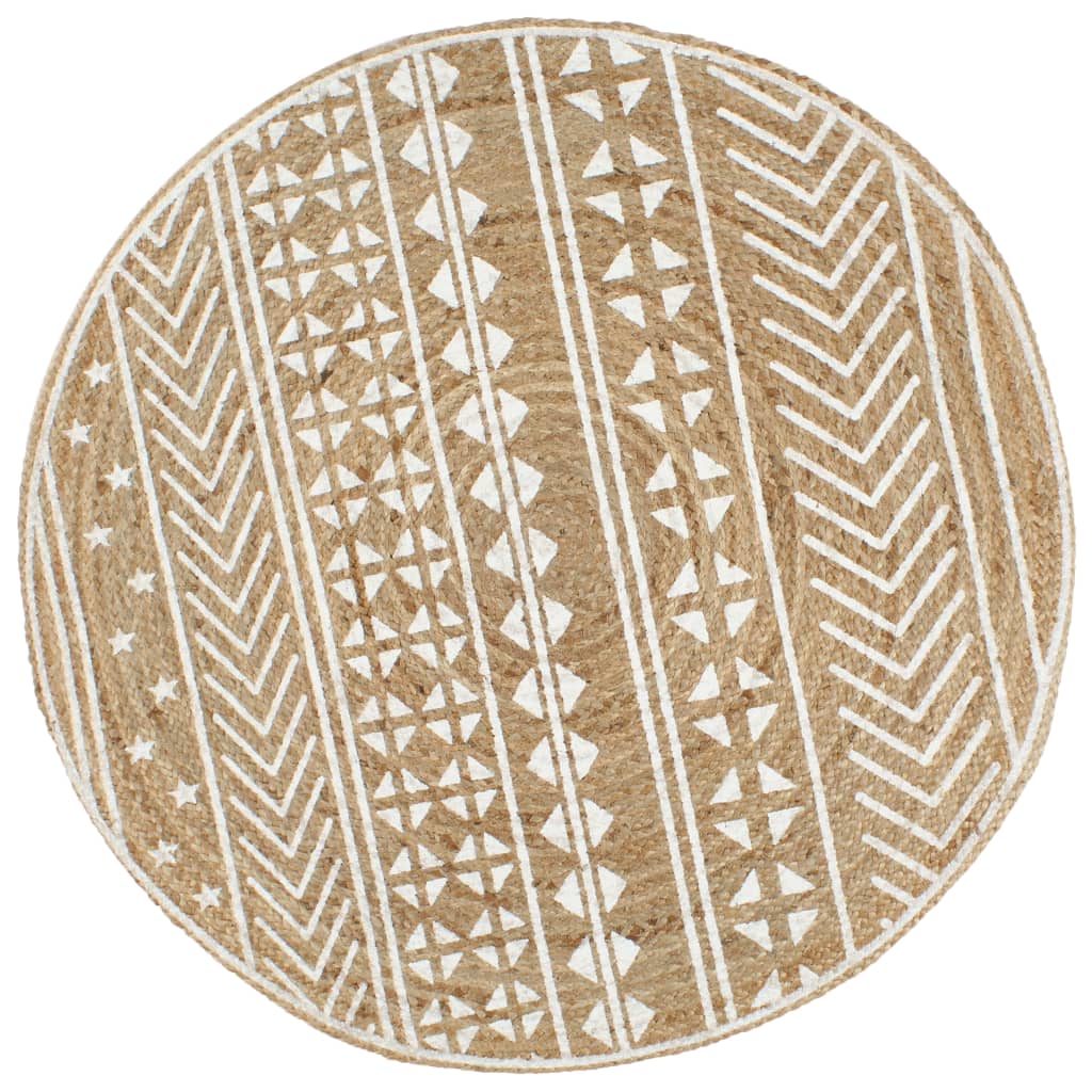 Teppich Handgefertigt Jute Weißer Druck 120 cm