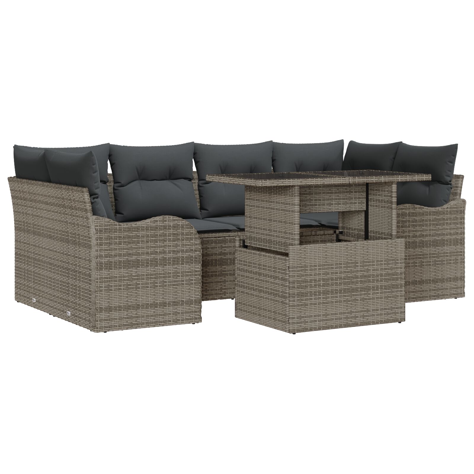 7-teiliges Garten Sofa Set mit Kissen Grau Poly Rattan, 2-Sitzer Garten Sofa mit Kissen Grau Poly Rattan 7-teiliges Garten Sofa Set mit Kissen Grau Poly Rattan, 2-Sitzer Garten Sofa mit Kissen Grau Poly Rattan