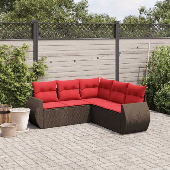 5-teiliges Gartensofa-Set mit Kissen, braun, Polyrattan 5-teiliges Gartensofa-Set mit Kissen, braun, Polyrattan