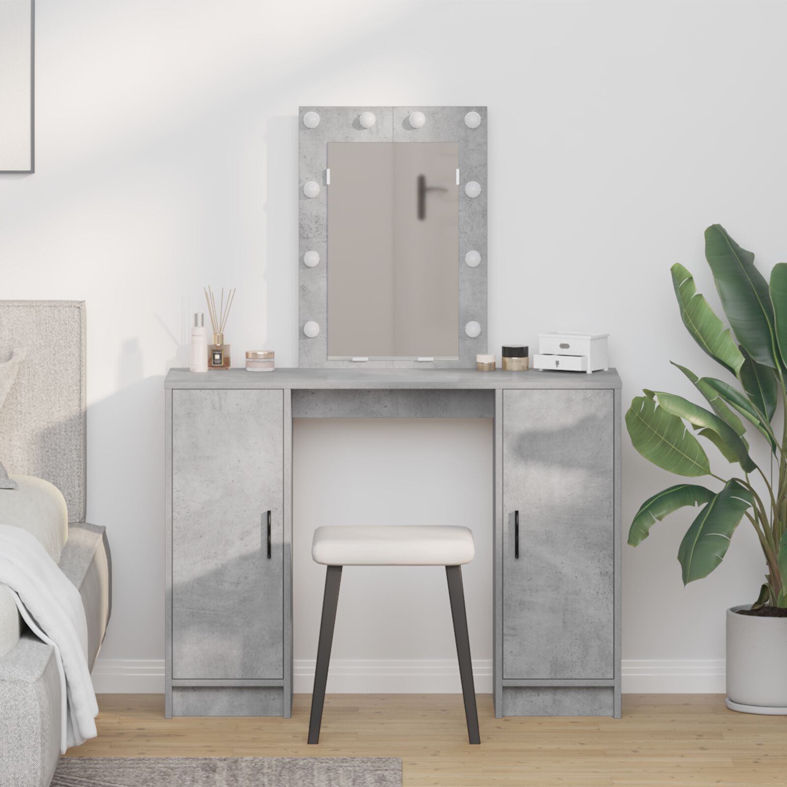 vidaXL Schminktisch mit LED-Lichtern Beton Grau 102x33x135 cm