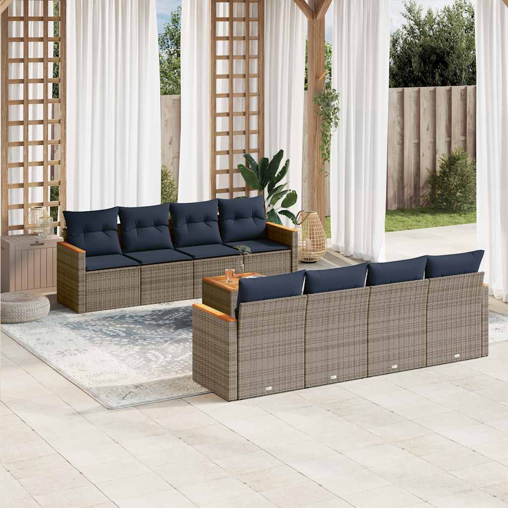 9-teiliges Gartensofa-Set mit Kissen, grau, Polyrattan 9-teiliges Gartensofa-Set mit Kissen, grau, Polyrattan