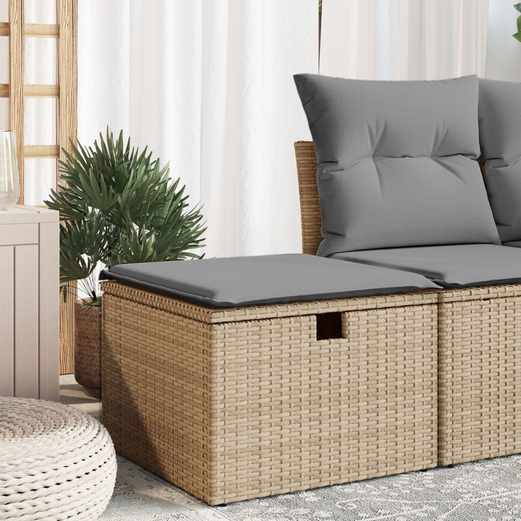 Gartenhocker mit Kissen Beige 55x55x37 cm Poly Rattan Gartenhocker mit Kissen Beige 55x55x37 cm Poly Rattan