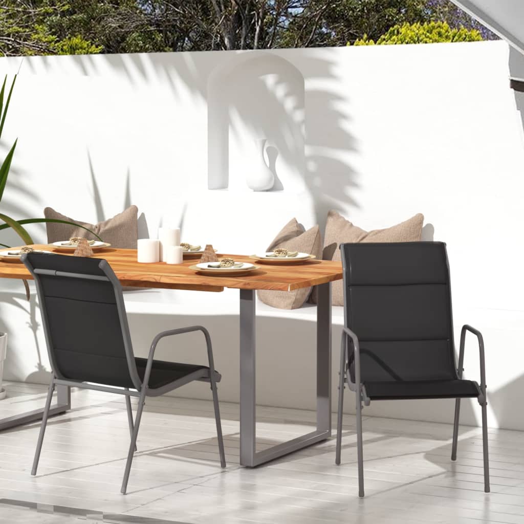 Gartenstühle 2 Stk. Stahl und Textilene Schwarz